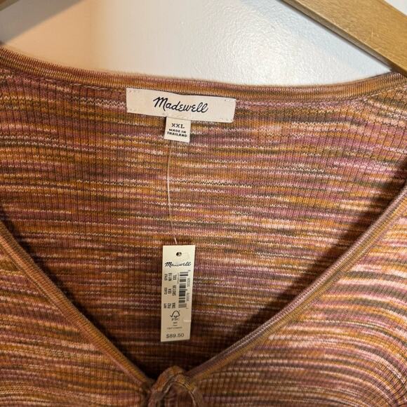 NWT Madewell Space Dye Mahogany V-Neck Cinched Sweater Knit Size XXL - Picture 4 of 7